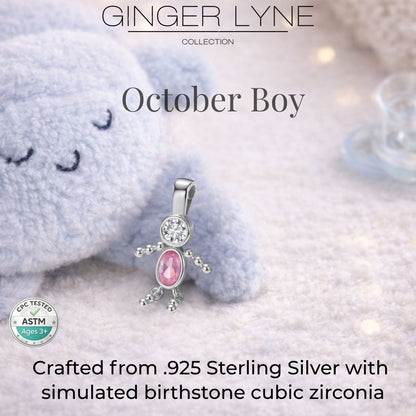 Baby Boy Birthstone Charm Children Pendants for Mom or Grandma Necklace by Ginger Lyne CZ Sterling Silver - Boy October
