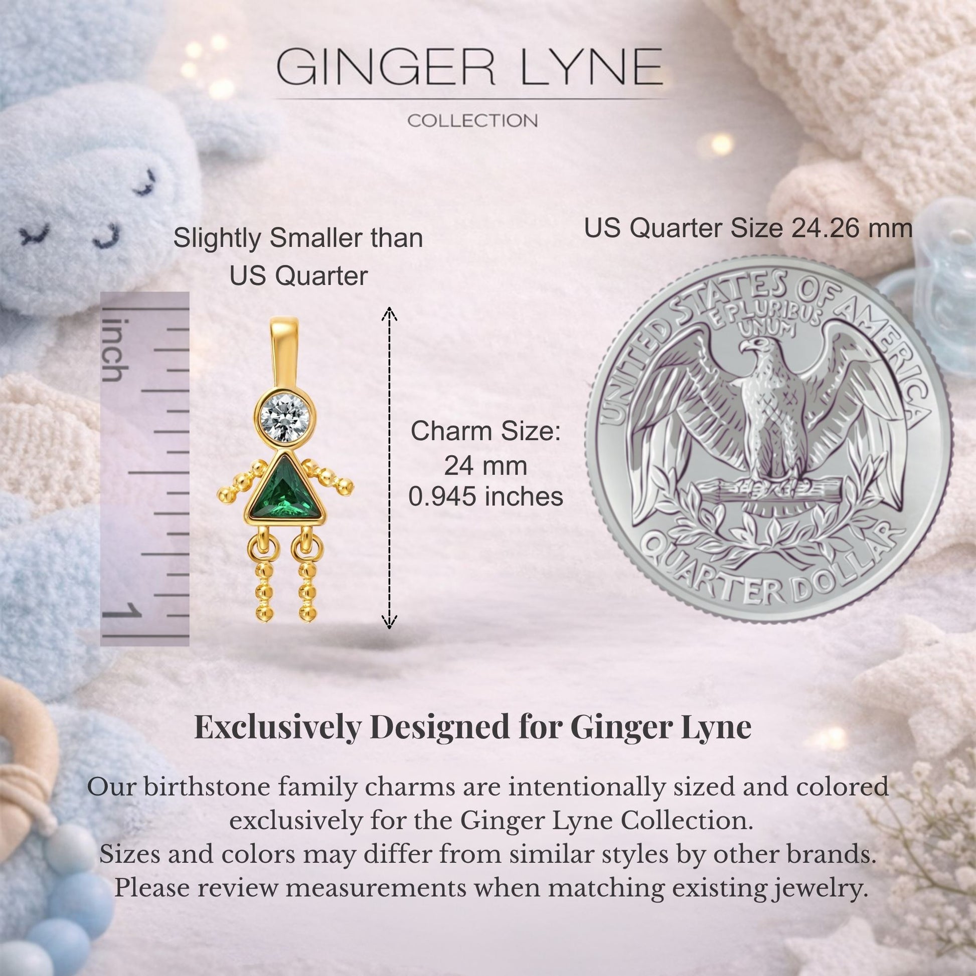 Birthstone Family Pendant for Mom by Ginger Lyne Stainless Steel Cubic Zirconia Charms For Grandma Necklace_Female-May-Gold-2