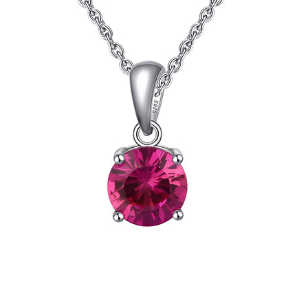 Solitaire Birthstone Necklace for Women Cz Sterling Silver Ginger Lyne Collection - July-Ruby Pink