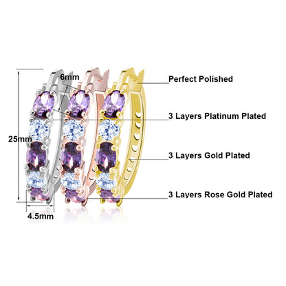 Hoop Earrings for Women Purple Cubic Zirconia White Gold Plated Ginger Lyne Collection - Silver
