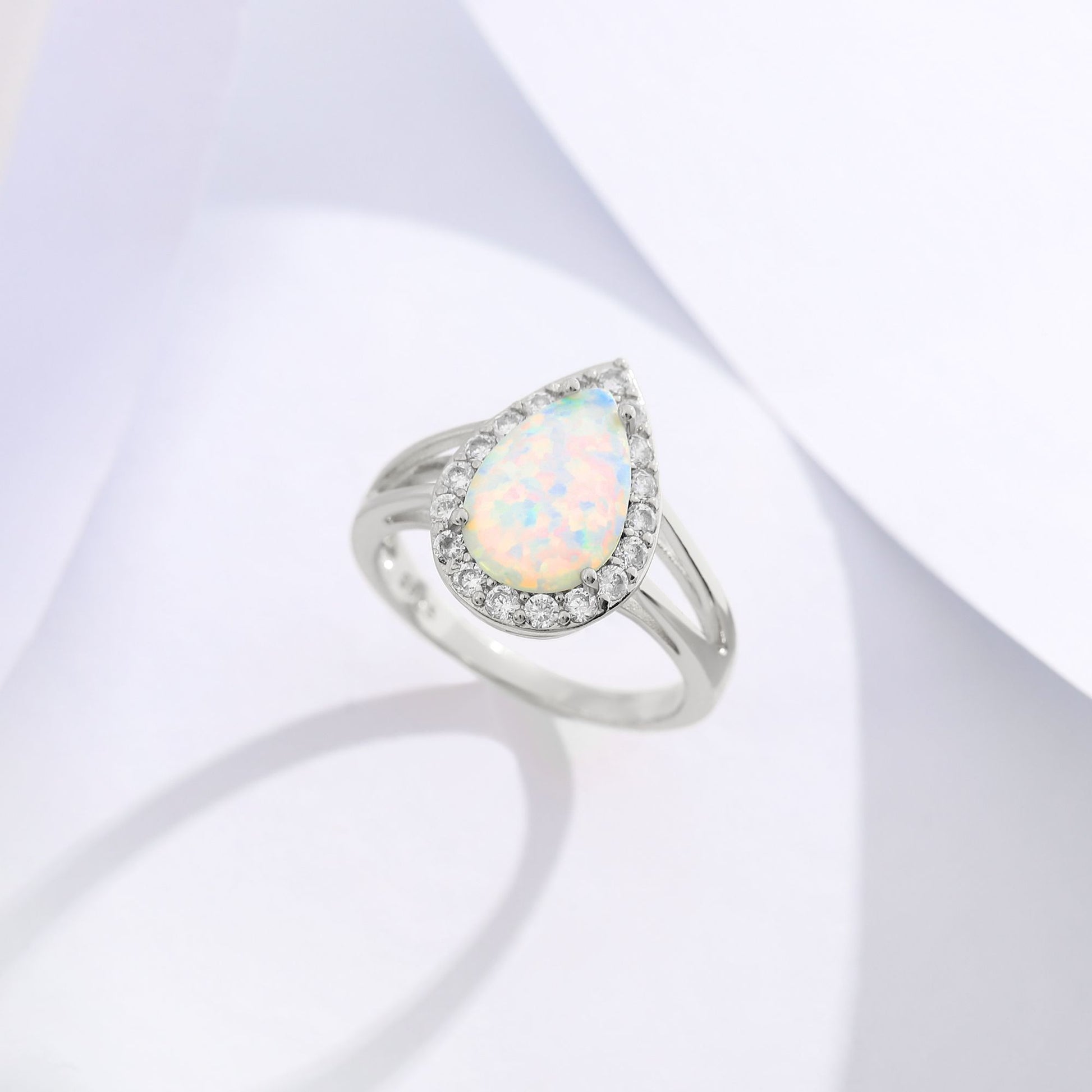 Teardrop Opal Ring for Women Isabella 4 Ct Pear Shape Sterling Silver CZ Halo Ginger Lyne Collection