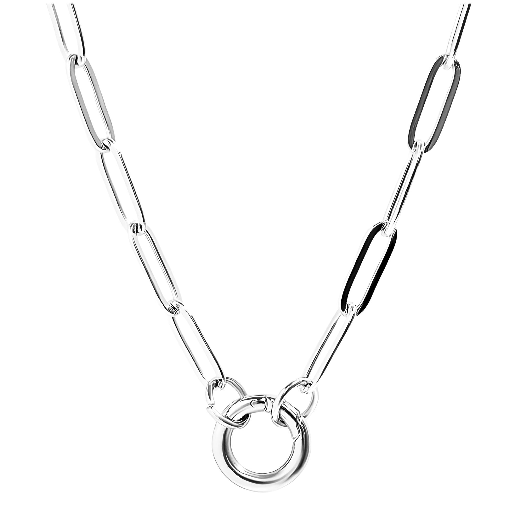 PaperclipLinkCircleCharmHolderNecklaceforWomenStainlessSteel18"-20"GingerLyneCollection_SilverTone-1