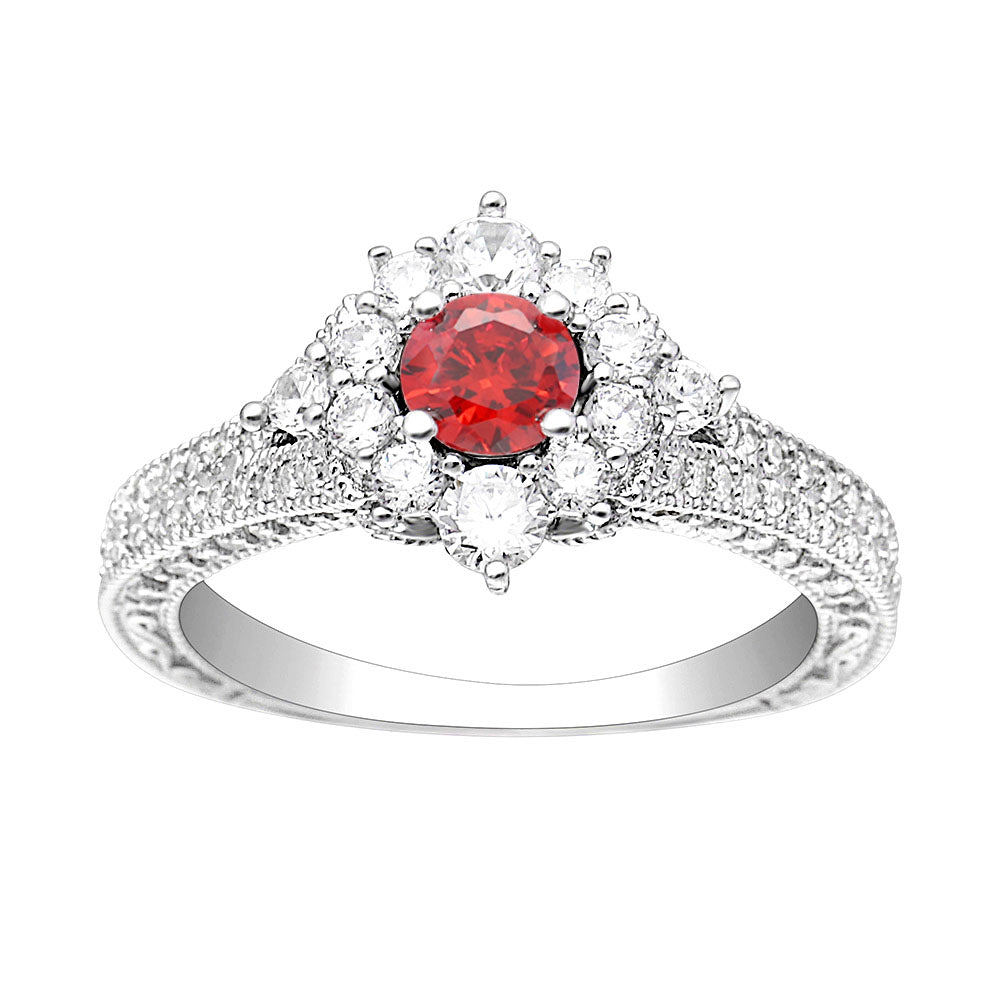 Selena Engagement Ring Sterling Silver Red Cz Cluster Womens Ginger Lyne Collection - Red,9