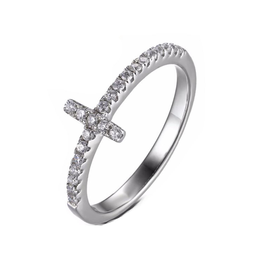 Cross Ring Religion Women White Gold Plated Cubic Zirconia Ginger Lyne Collection - 5
