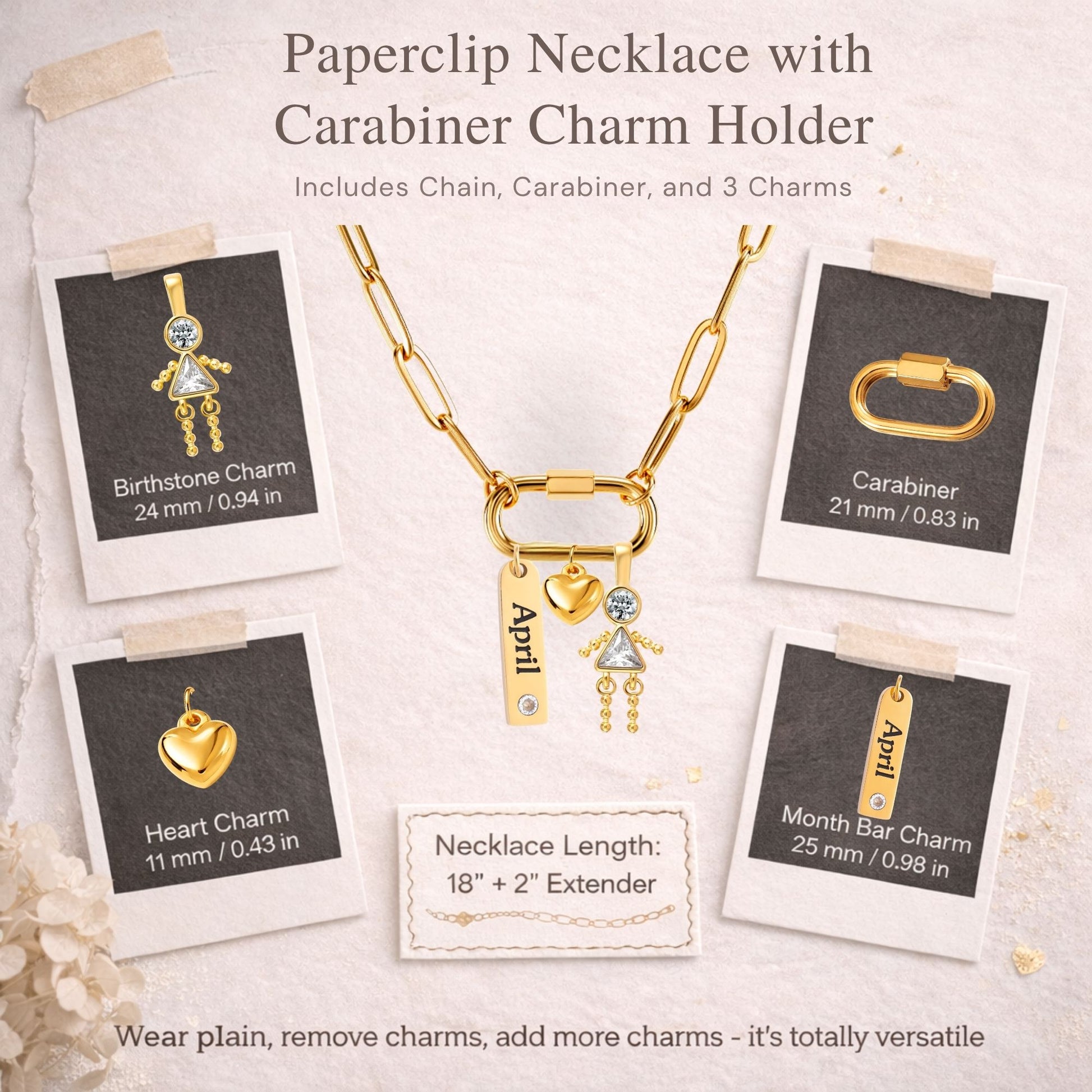 CarabinerFamilyBirthstoneNecklaceforMomorGrandmabyGingerLyneStainlessSteelCZBirthdayCharms_Female-April-Gold-4