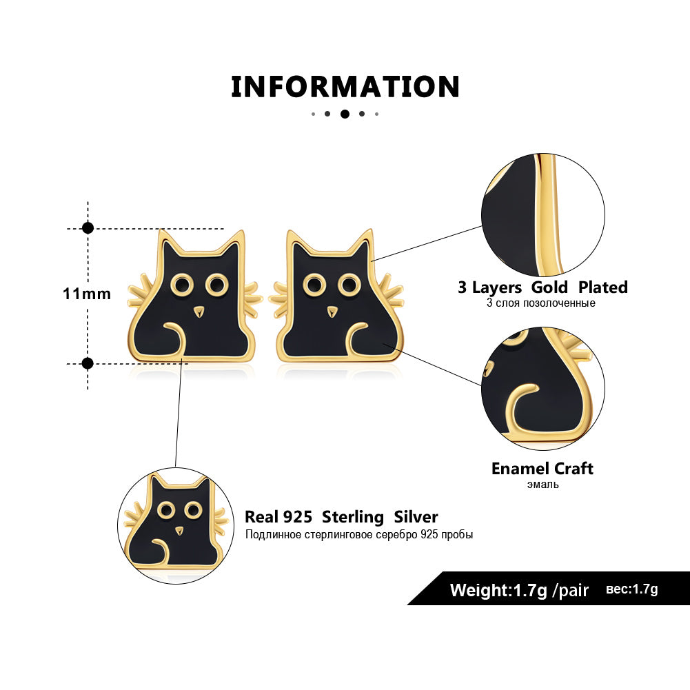 Black Cat Earrings for Women Gold Plated Sterling Silver Ginger Lyne Collection - Earrings Only