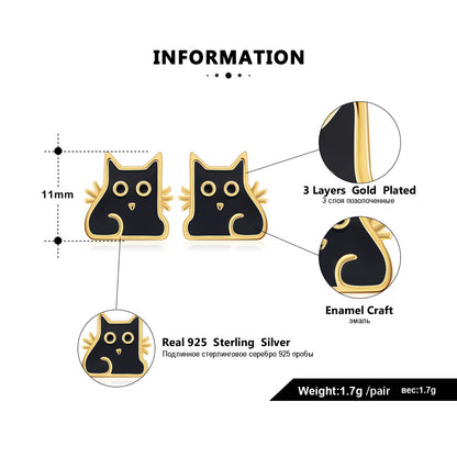 Black Cat Earrings for Women Gold Plated Sterling Silver Ginger Lyne Collection - Earrings Only