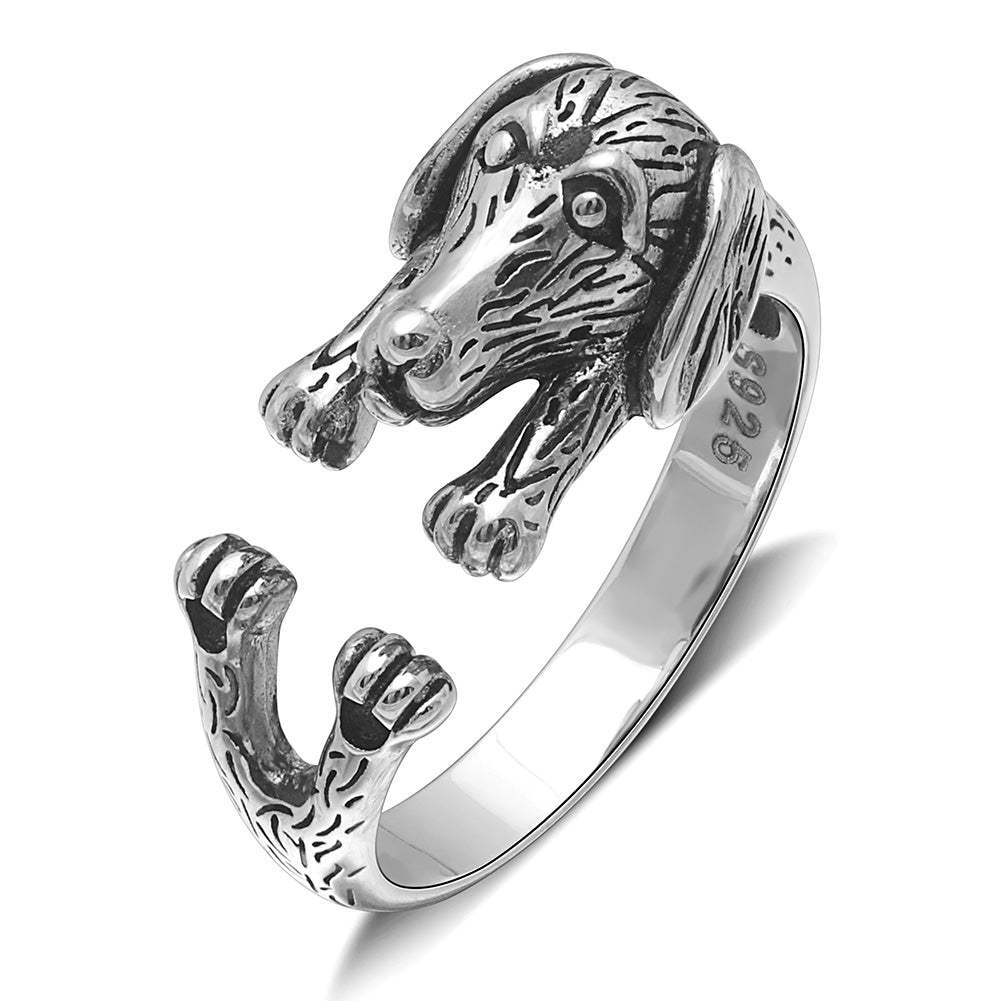 Dachshund Weiner Dog Sterling Silver Women Wrap Ring Adjustable Ginger Lyne Collection