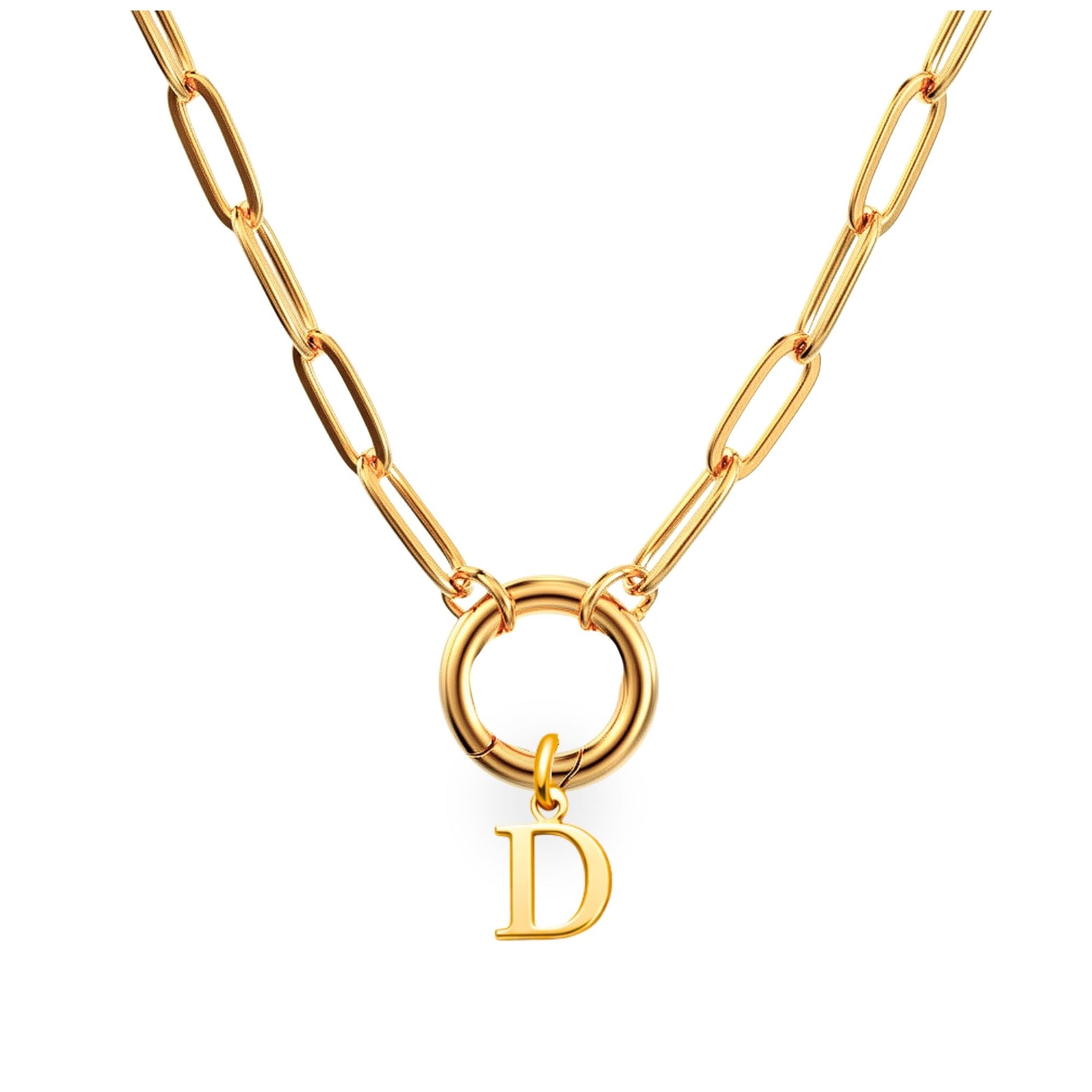 PaperclipLinkCircleCarabinerIntialLetterCharmHolderNecklaceforWomen18ktGoldPlatedStainlessSteelGingerLyne_Gold-E-1