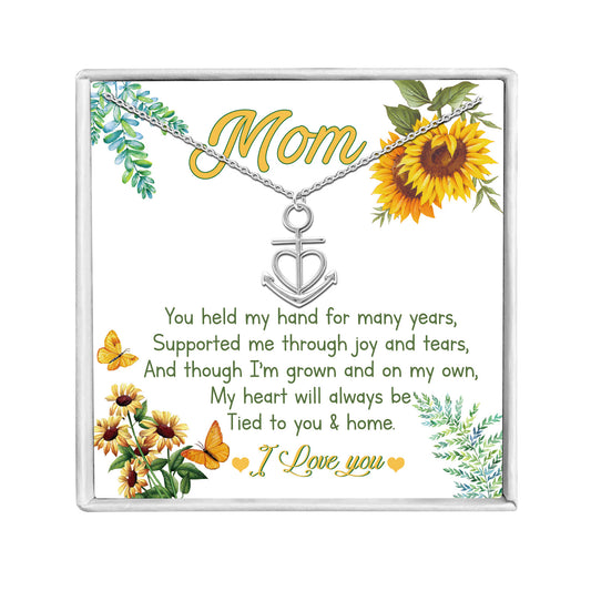 Mom Greeting Card Silver Anchor Heart Necklace Women Ginger Lyne Collection