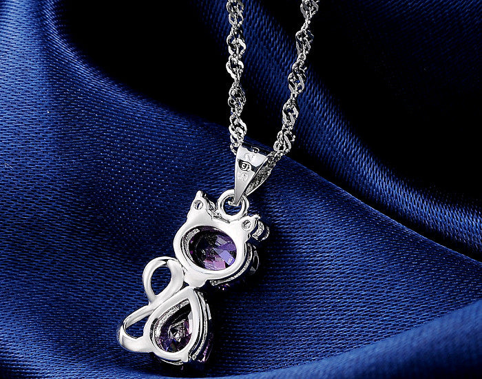 Kitten Cat Pendant Necklace for Girls or Women Purple Cubic Zirconia Ginger Lyne Collection