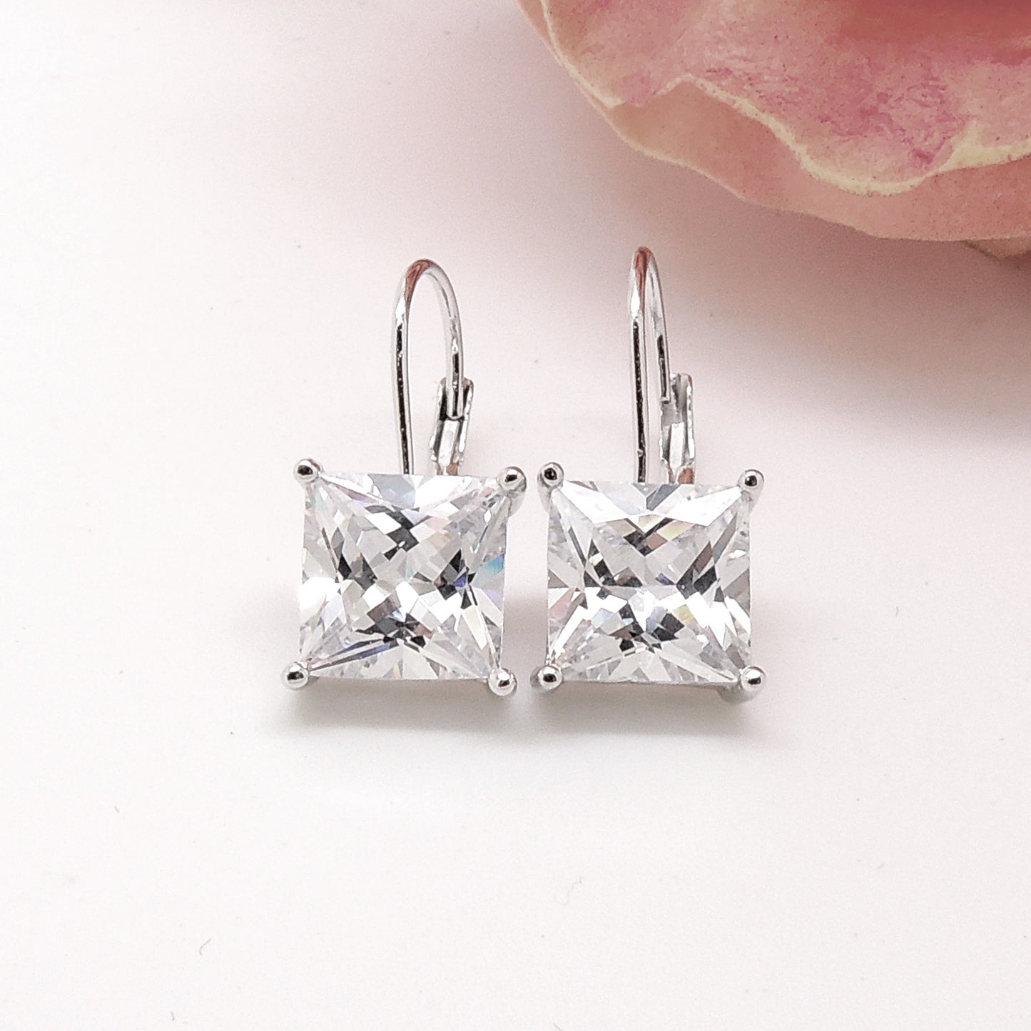 Mia Princess Cut Cz Drop Earrings Sterling Silver Womens Ginger Lyne Collection