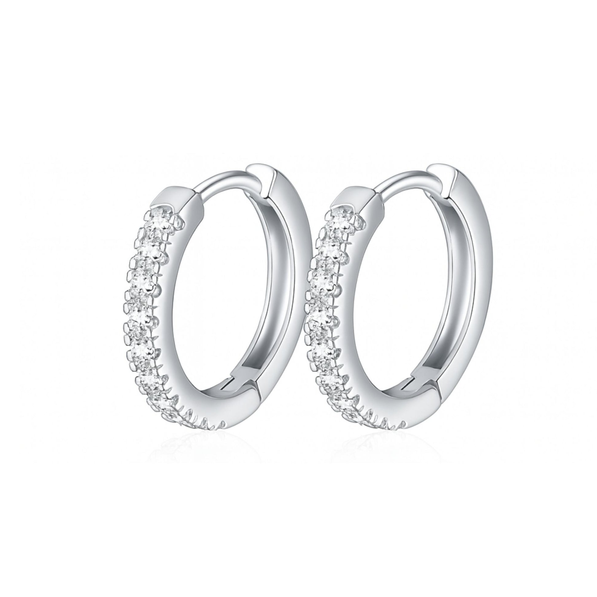 SmallHuggieHoopEarringsforWomen10mmWhiteGoldPlatedCZBodyJewelrybyGingerLyneCollection_10mmSilver-1