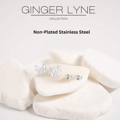French Bulldog Dog Earrings for Women Frenchie Love Puppy Silver Tone Stainless Steel Stud Ginger Lyne - Silver