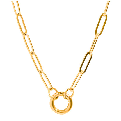PaperclipLinkCircleCharmHolderNecklaceforWomenStainlessSteel18"-20"GingerLyneCollection_GoldTone-1