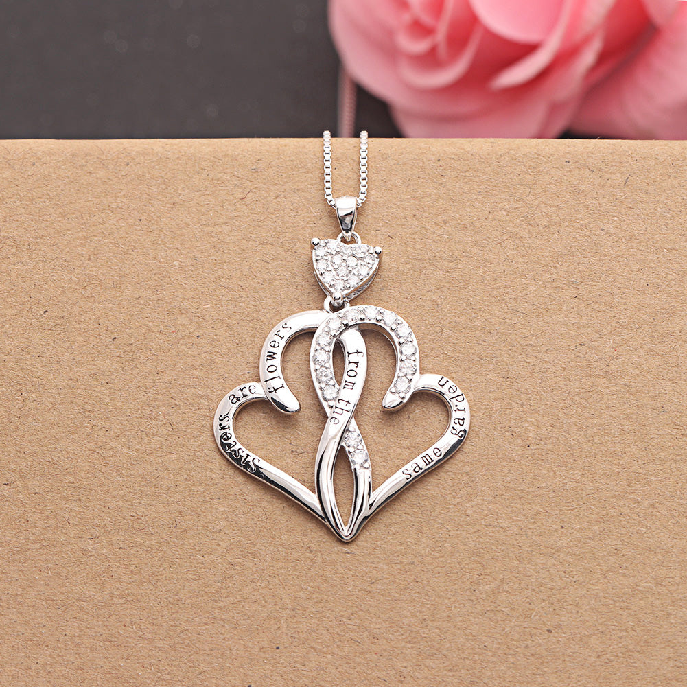 Ginger Lyne Pendant Necklace for Women Sterling Silver Cz Sister Hearts