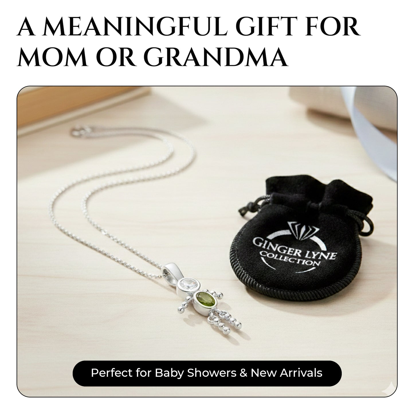 Birthstone Pendant Necklace for Boy Mom or Grandma by Ginger Lyne Sterling Silver CZ Family Birthday Charm - Boy August