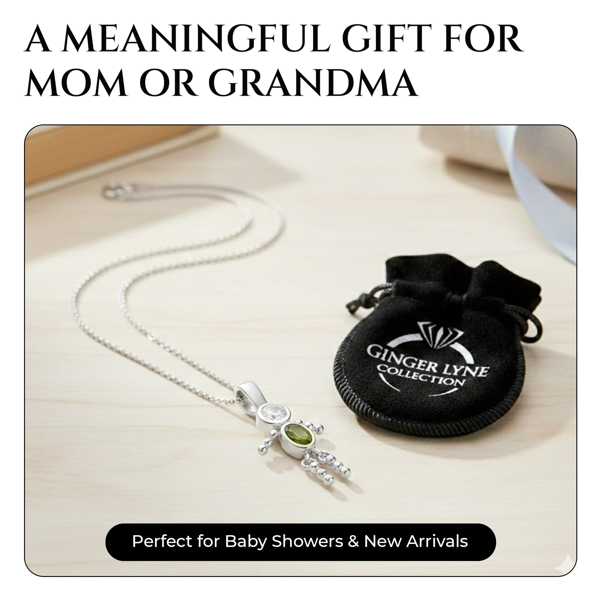 Birthstone Pendant Necklace for Boy Mom or Grandma by Ginger Lyne Sterling Silver CZ Family Birthday Charm - Boy August