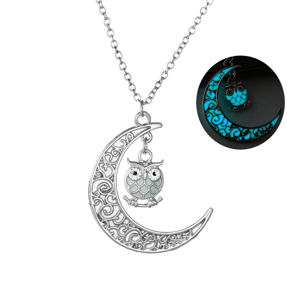 Owl Glow In Dark Pendant Chain Necklace for Women Green or Blue Ginger Lyne Collection - Blue