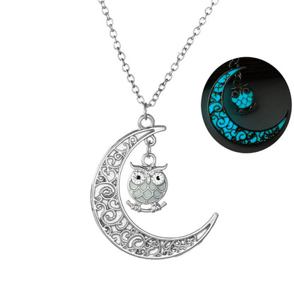 Owl Glow In Dark Pendant Chain Necklace for Women Green or Blue Ginger Lyne Collection - Blue