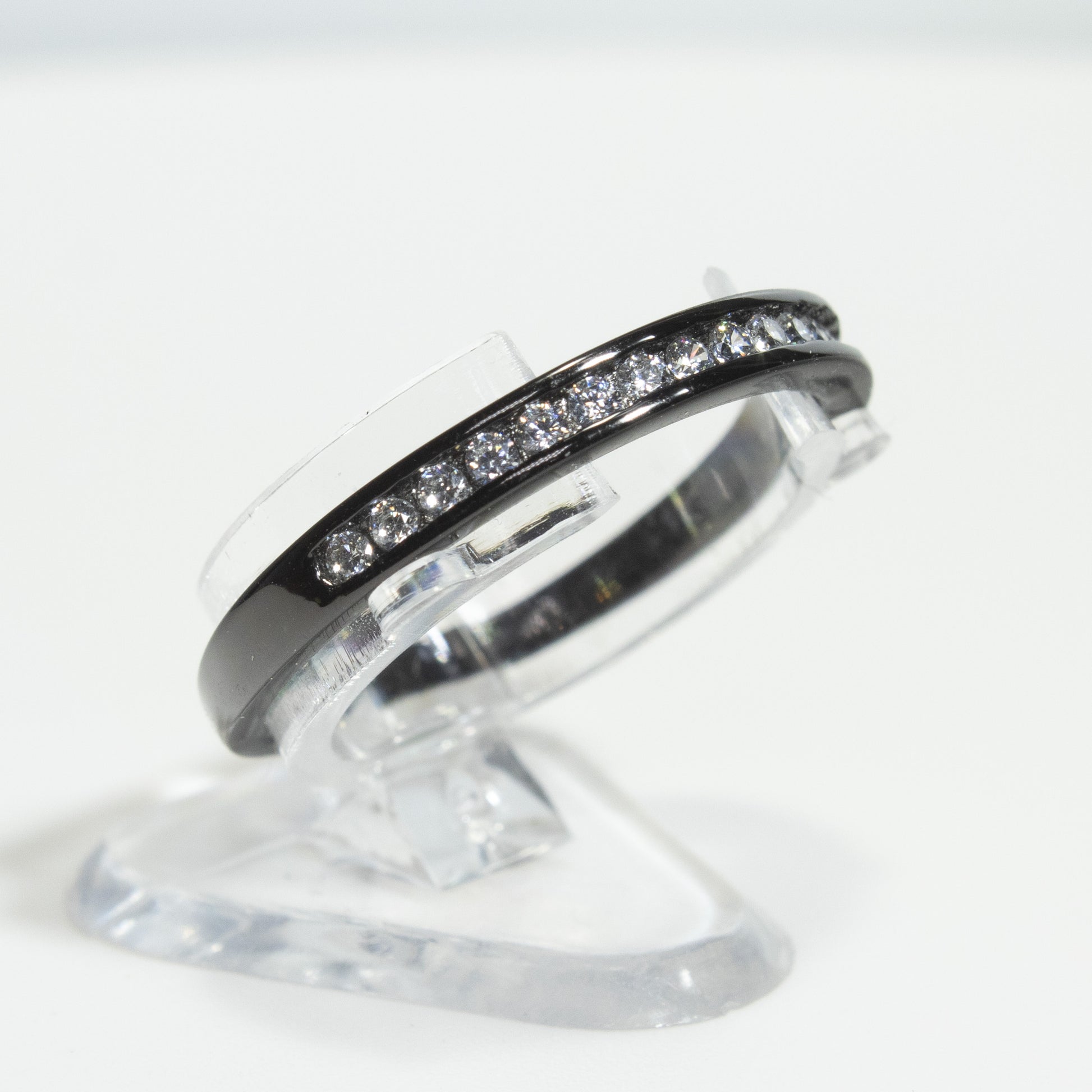 VictoriaAnniversaryBandRingBlackSterlingSilverCzWomensGingerLyneCollection_BlackClear-5