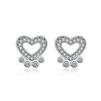 Paw Print Stud Earrings for Women Sterling Silver Clear CZ 10mm Dog Paw Studs Gift for Dog Mom by Ginger Lyne - Clear