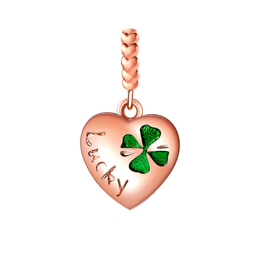 Heart Lucky Clover Charm European Bead Rose Gold Sterling Silver Ginger Lyne Collection