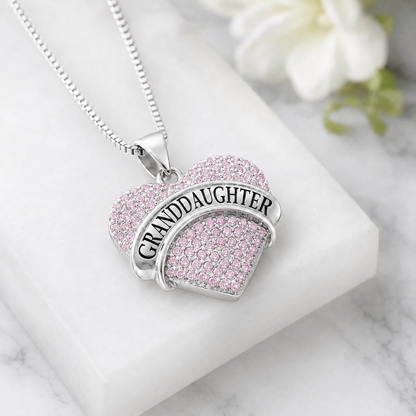 Granddaughter Necklace for Women by Ginger Lyne CZ Heart Pendant White Gold Plated - Pink