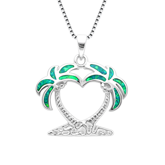 Palm Tree Necklace for Women Green Fire Opal Sterling Silver Ginger Lyne Collection