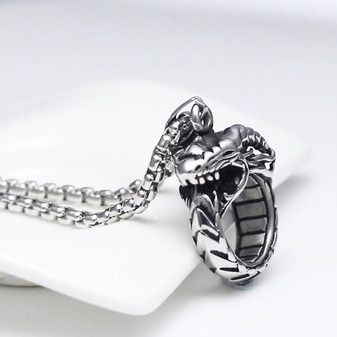 Dragon Ring Necklacefor Men or Women  Stainless Steel Punk Goth Biker Ginger Lyne Collection