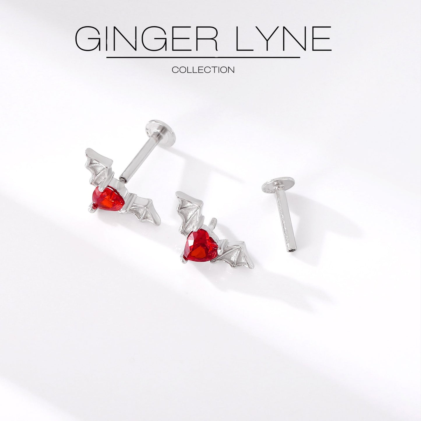 Flying Bat Flat Back Earrings for Women Sterling Silver 16g Cartilage Helix Lobe Body Piercing Stud Ginger Lyne - Silver