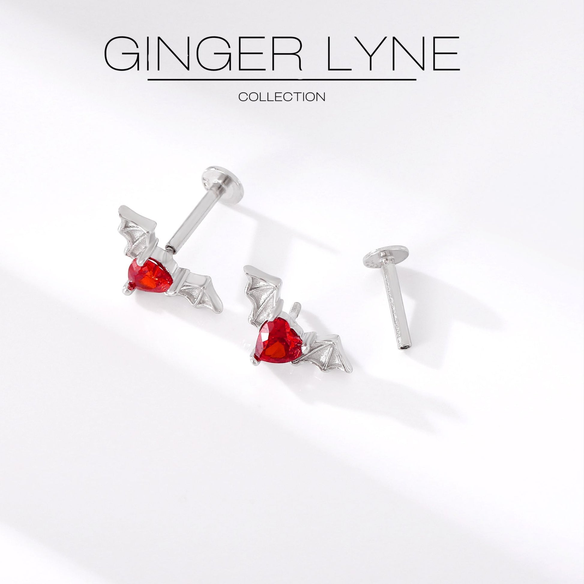 Flying Bat Flat Back Earrings for Women Sterling Silver 16g Cartilage Helix Lobe Body Piercing Stud Ginger Lyne - Silver