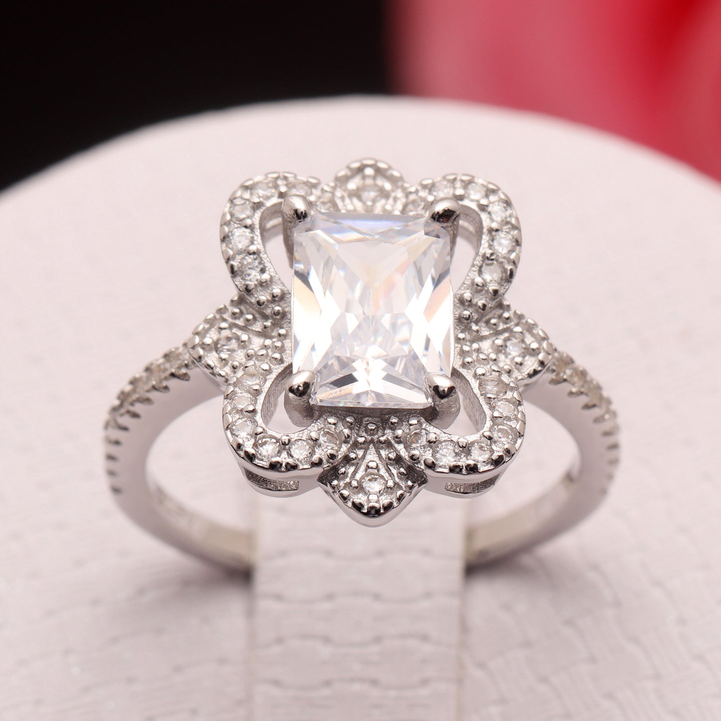 KelseyEngagementRingSterlingSilverEmeraldCzWomensGingerLyneCollection_WhiteGold-2