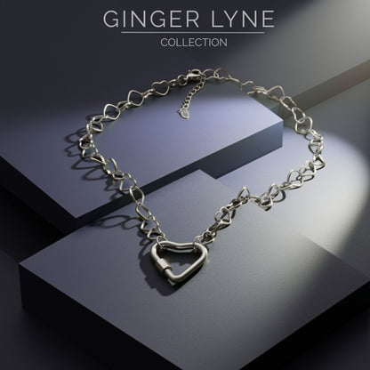 Carabiner Charm Holder Necklace for Women by Ginger Lyne Heart Chain Silver Stainless Steel 18-20"easy add Charms - Silver-Heart Chain/Heart CH