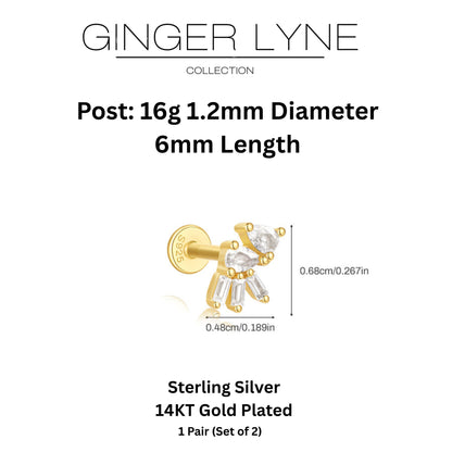 PearBaguetteCZFlatBackEarringsforCartilageHelixTragusLobe16gGoldPlatedSterlingSilver1pairbyGingerLyne_Gold-5