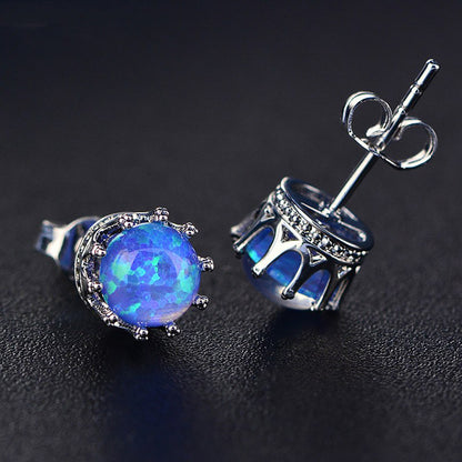 Crown Stud Earrings for Women Sterling Silver Blue Fire Opal Ginger Lyne Collection