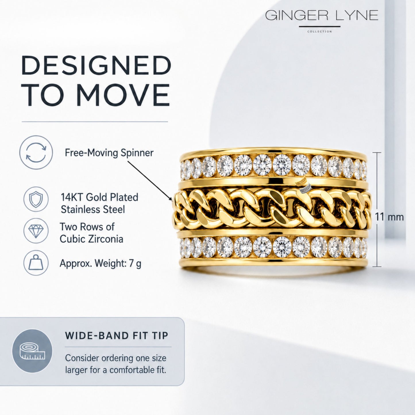 TwoRowCZEternityRingforWomenwithSpinnerStainlessSteel11MMWideBandGingerLyne_Silver-5