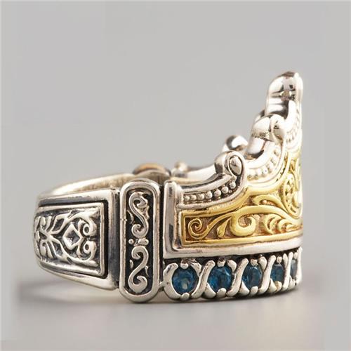 Royal Crown Blue Cz Statement Ring Two Tone Plated Men Women Ginger Lyne Collection - 7