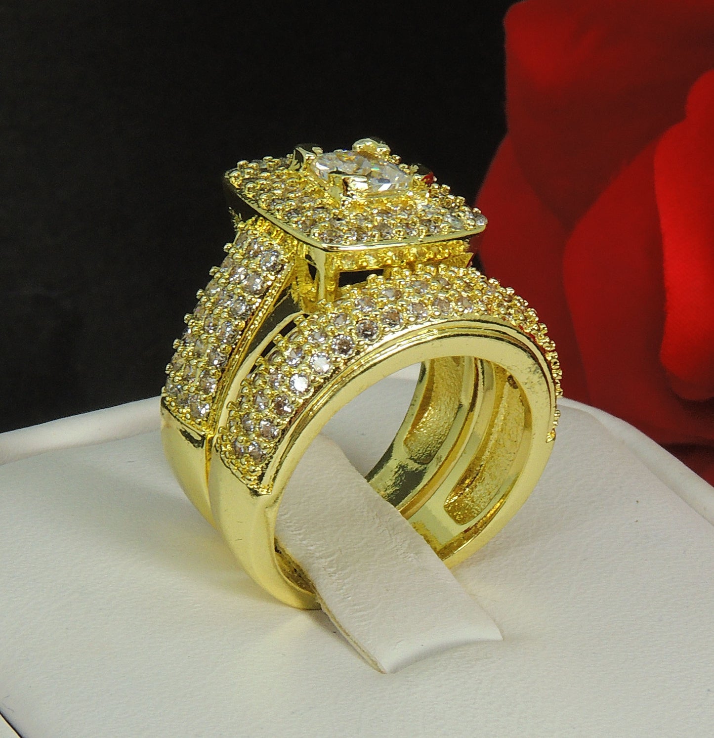 Monika Bridal Set Engagement Ring Gold Plated Cz Womens Ginger Lyne Collection size 6