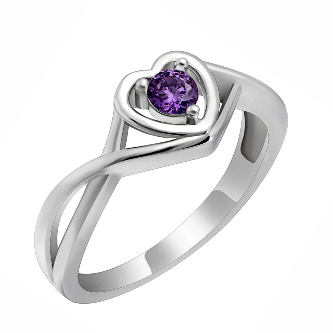 Christine Engagement Ring Promise Heart For Women Silver Cz Ginger Lyne Collection - February-Purple,11
