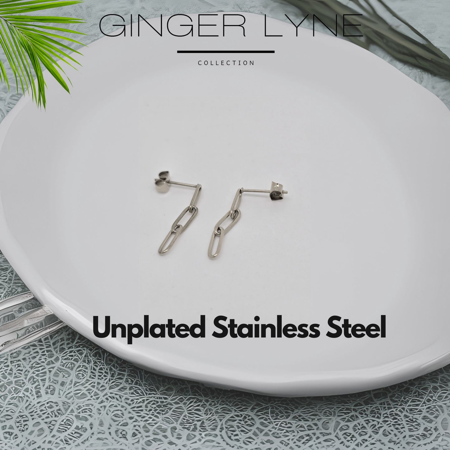 Paperclip Chain Link Dangle Earrings for Women Gold or Silver Stainless Steel Ginger Lyne Collection - Silver