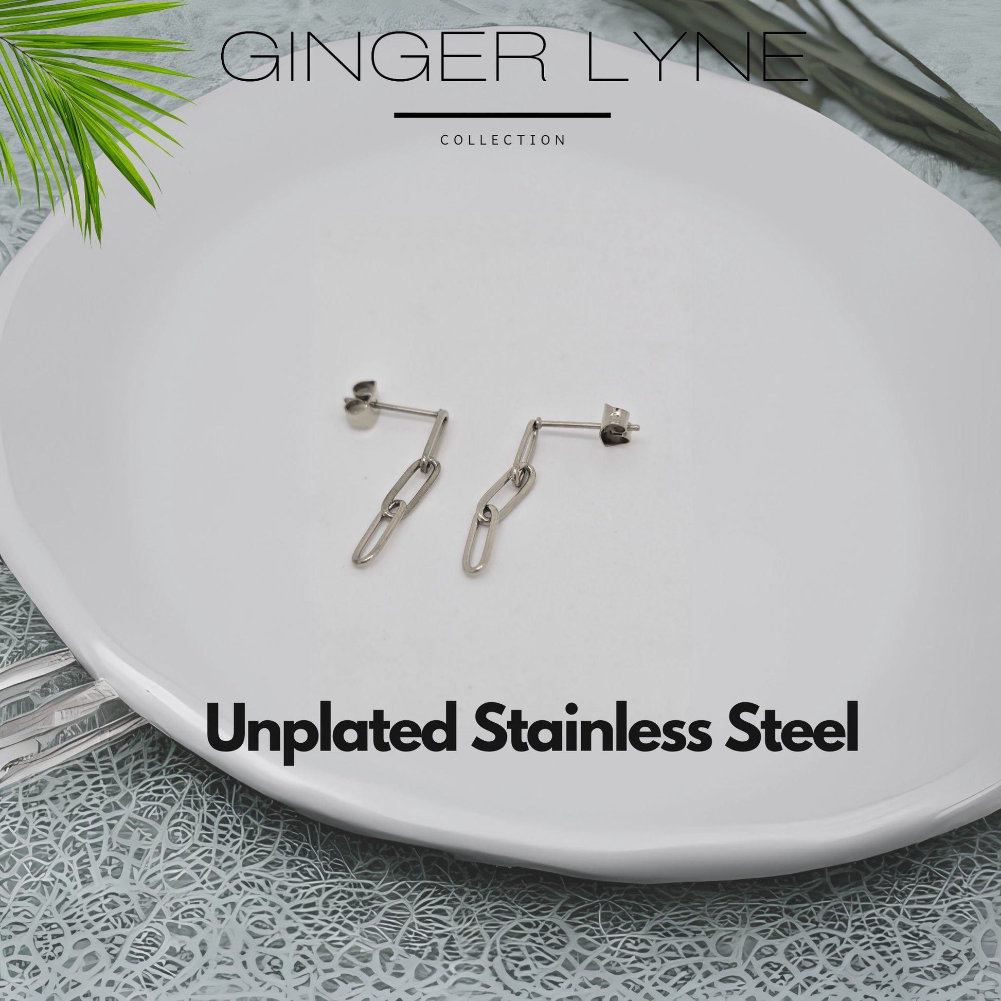 Paperclip Chain Link Dangle Earrings for Women Gold or Silver Stainless Steel Ginger Lyne Collection - Silver