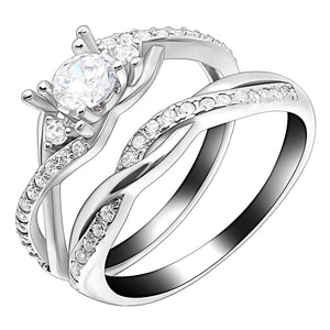 Contessa Bridal Set Sterling Silver Engagement Ring Cz Womens Ginger Lyne Collection - 11