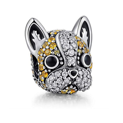 Boston Terrier Frenchie Dog Charm European Bead CZ Sterling Silver Ginger Lyne Collection - Brown