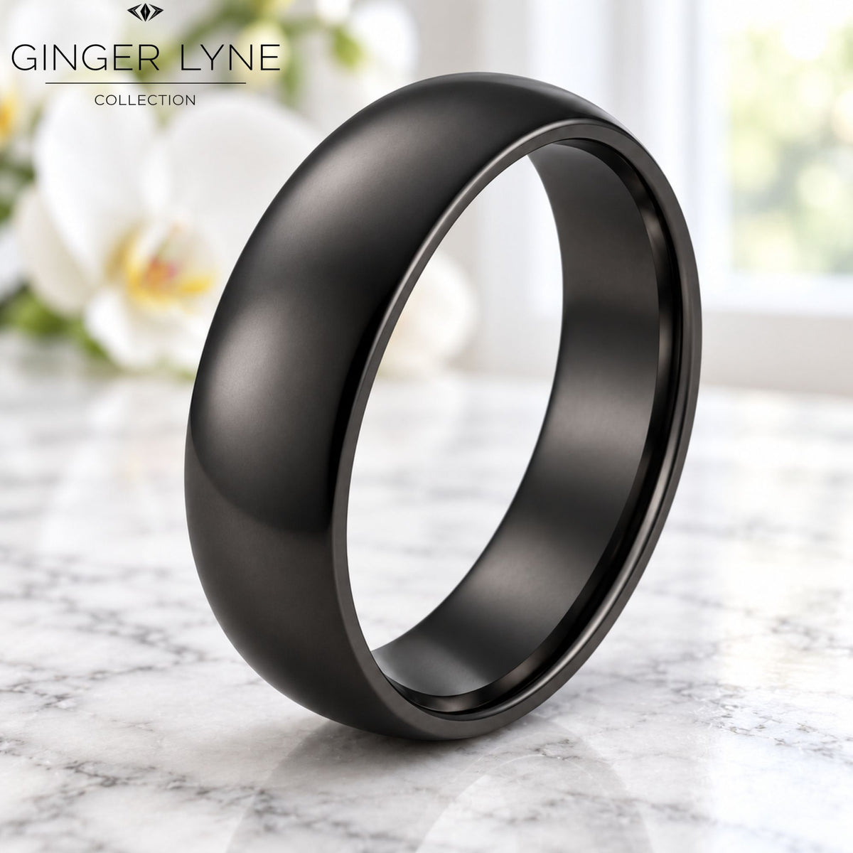 Black6mmStainlessSteelWeddingBandRingforWomenorMenbyGingerLyneSize10_6mmBlack-2