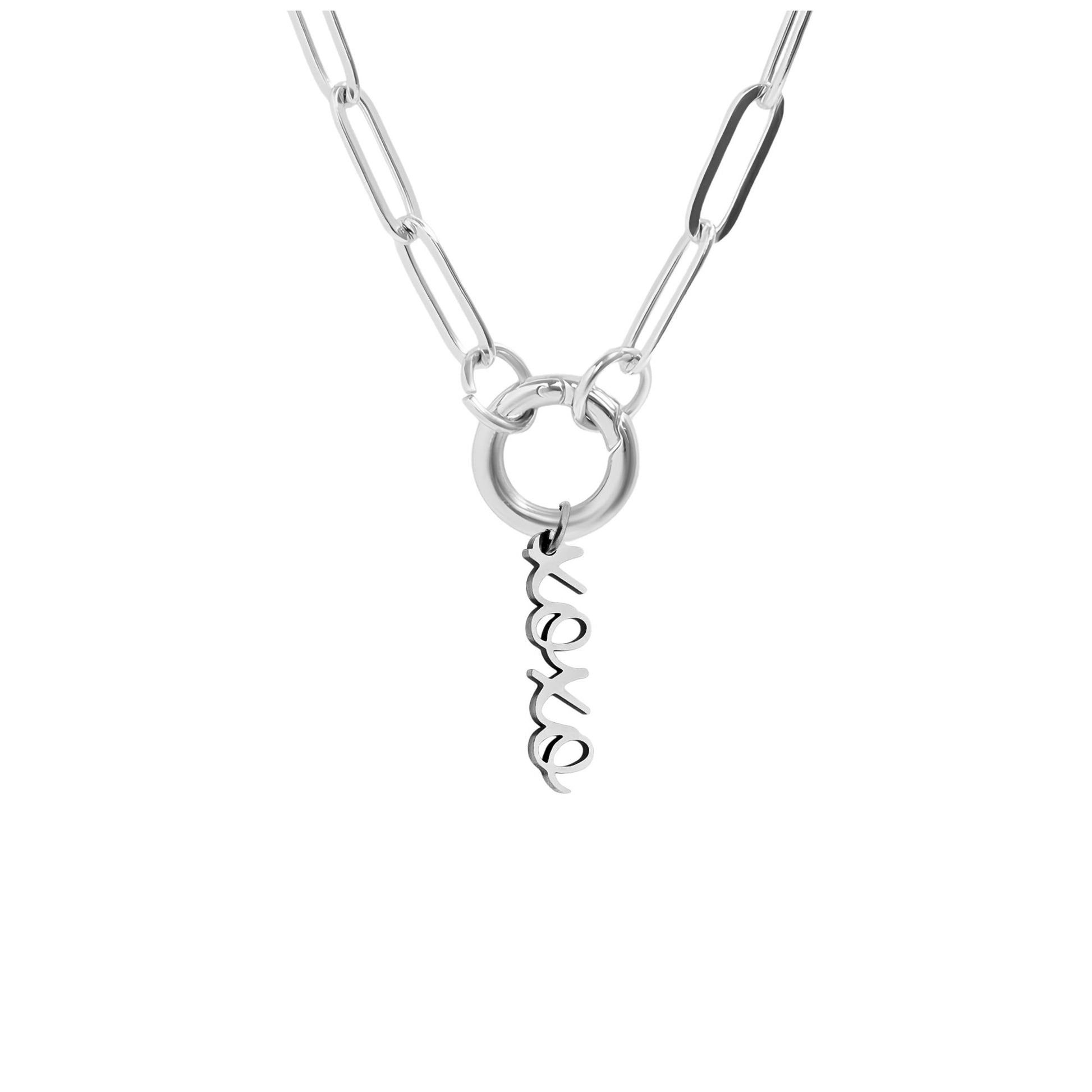 GingerLynePaperclipChainCharmHolderNecklaceX'sandO'sHugsandKissesCharmforWomenStainlessSteel18-20"_SilverTone-1