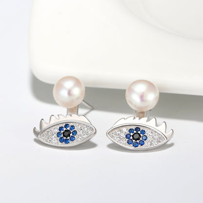 Evileye Earrings for Women and Girls Sterling Silver Blue Cz Pearl Ginger Lyne Collection