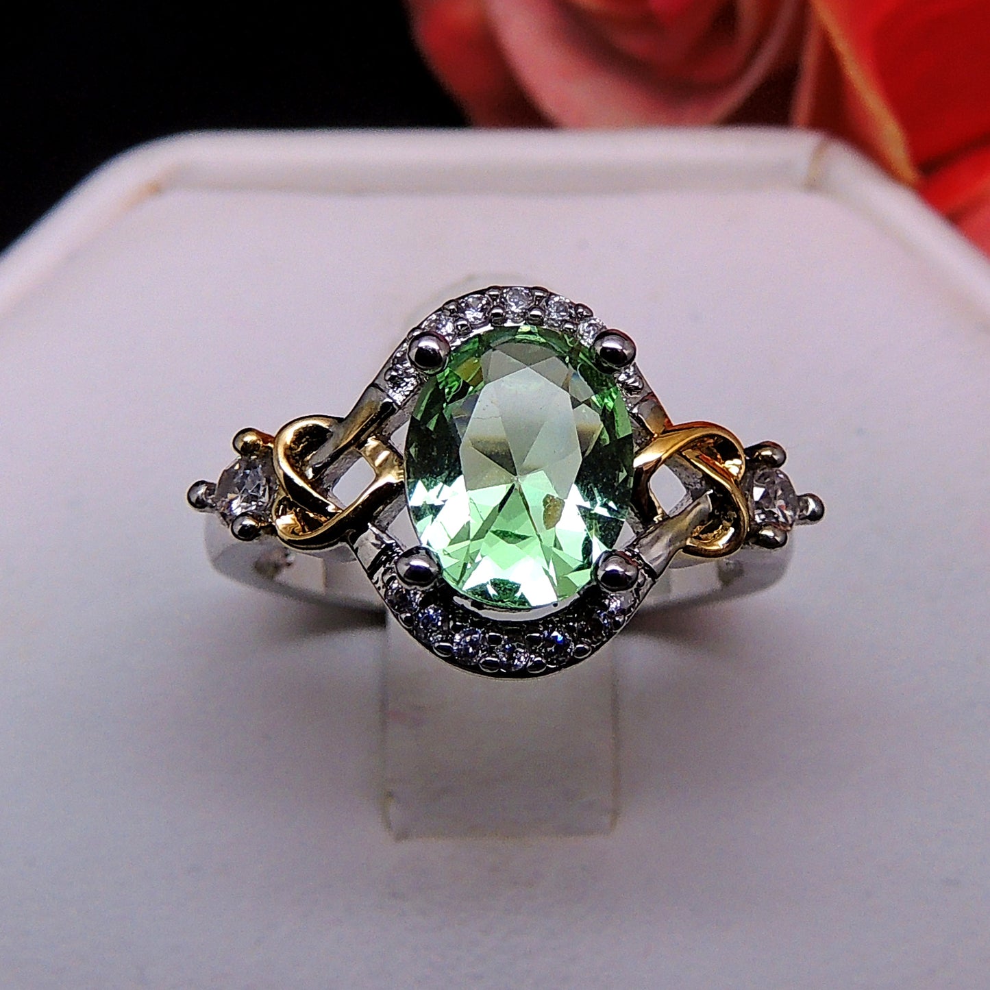 Ivette Birthstone Statement Ring Green Two Tone Plate Women Ginger Lyne Collection