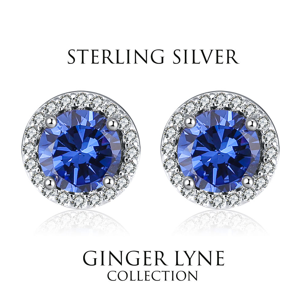 Round Halo Stud Earrings for Women Sterling Silver Green or Blue Cz Womens Ginger Lyne Collection