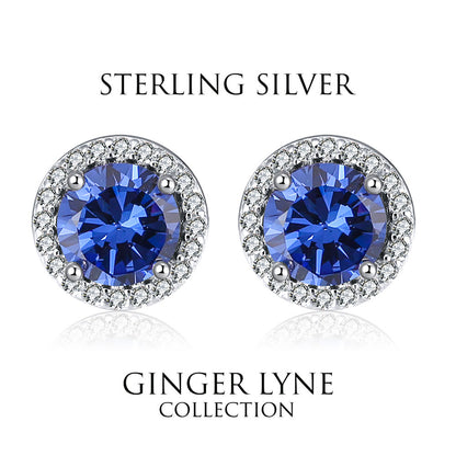 Round Halo Stud Earrings for Women Sterling Silver Green or Blue Cz Womens Ginger Lyne Collection